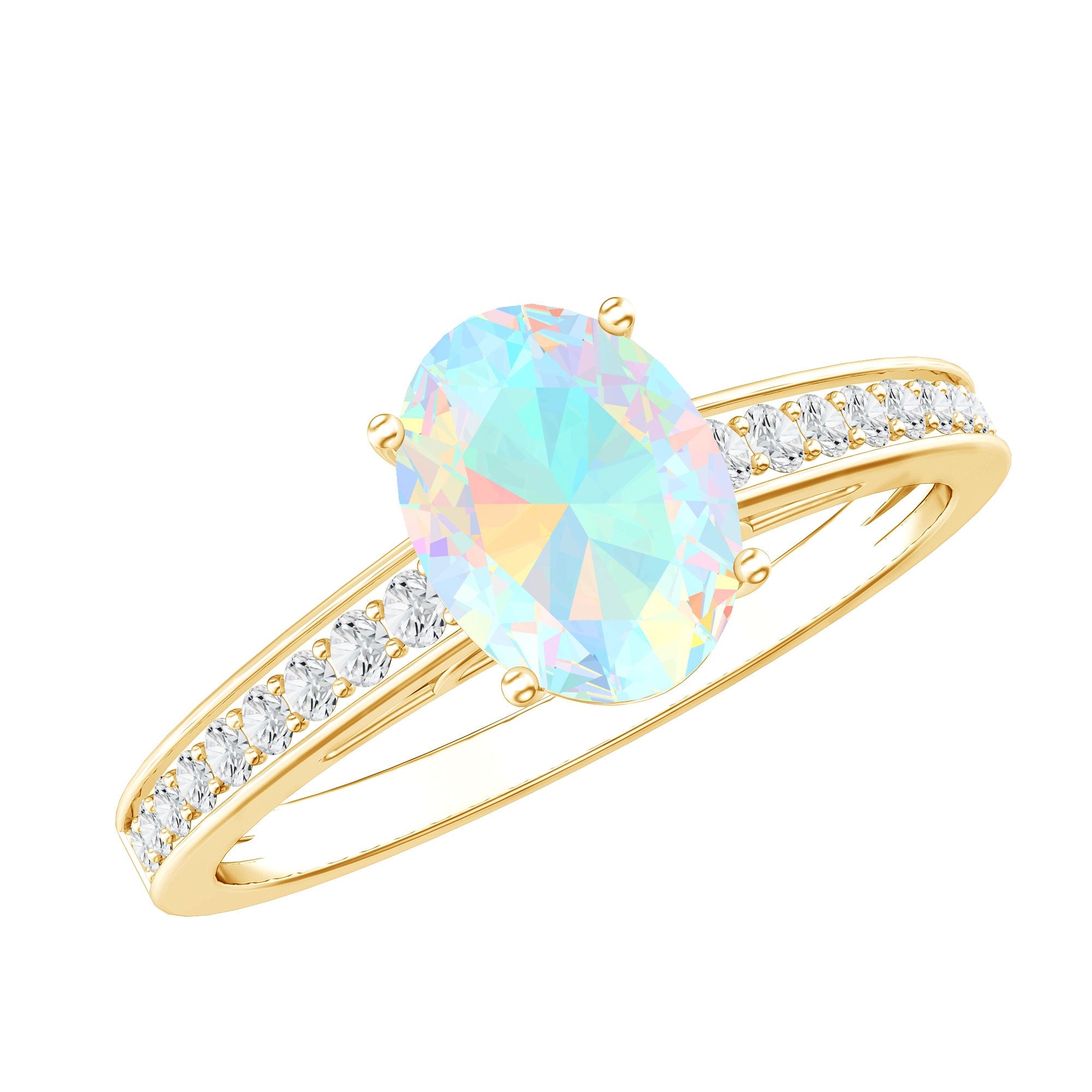 Natural 1.2 Carat Ethiopian Opal Oval Engagement Ring with Diamond Side Stones | Rings | Wiccan Center