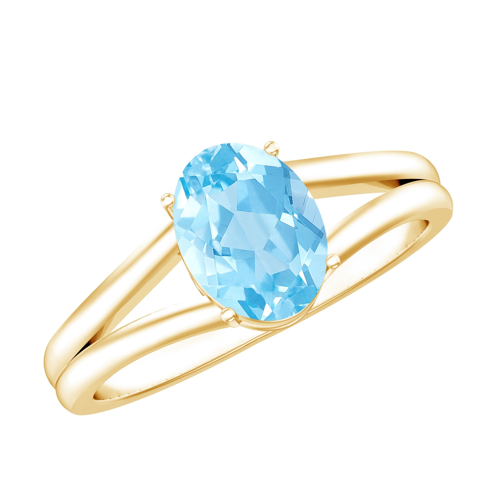 Genuine Oval Aquamarine Solitaire Engagement Ring in Split Shank | Rings | Wiccan Center
