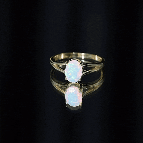 1.2 Carat Genuine Oval Ethiopian Rainbow Opal Split Shank Engagement Ring | Rings | Wiccan Center