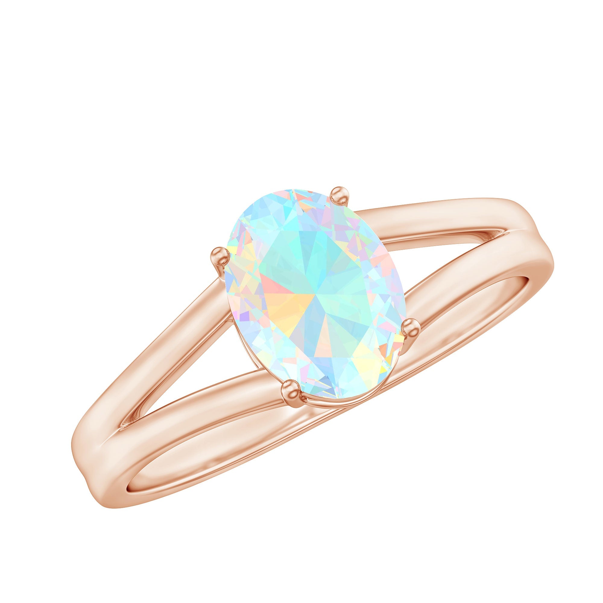 1.2 Carat Genuine Oval Ethiopian Rainbow Opal Split Shank Engagement Ring | Rings | Wiccan Center