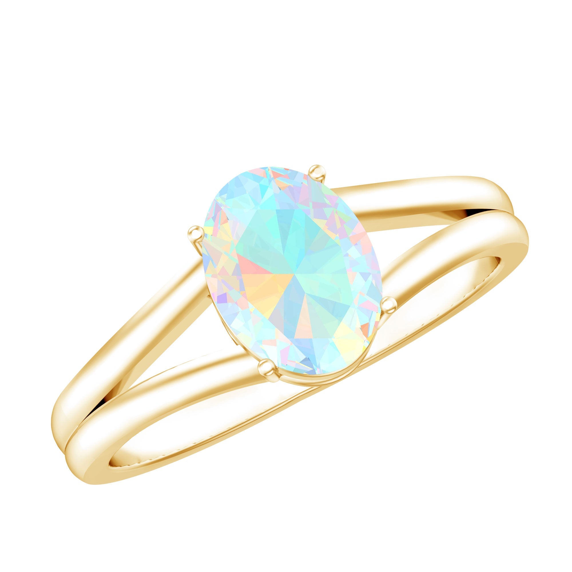 1.2 Carat Genuine Oval Ethiopian Rainbow Opal Split Shank Engagement Ring | Rings | Wiccan Center