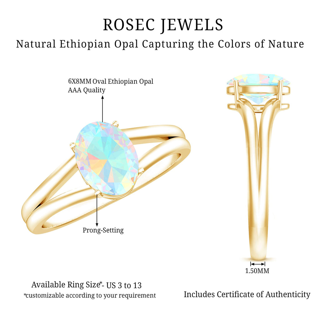1.2 Carat Genuine Oval Ethiopian Rainbow Opal Split Shank Engagement Ring
