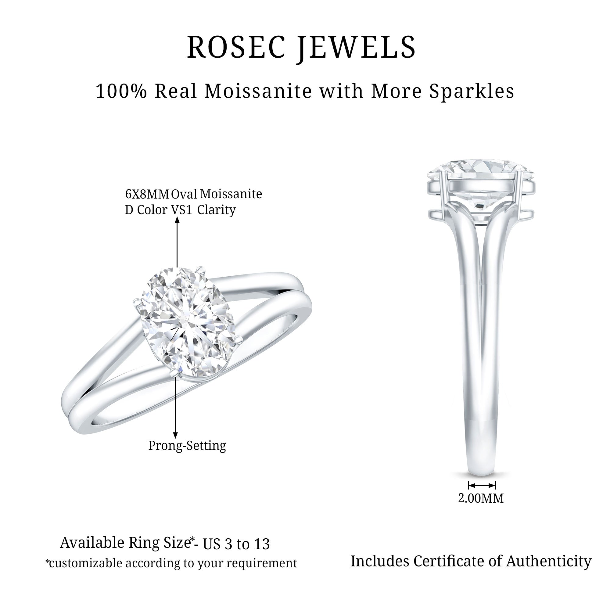 1 Carat Oval Moissanite Engagement Ring With Certificate