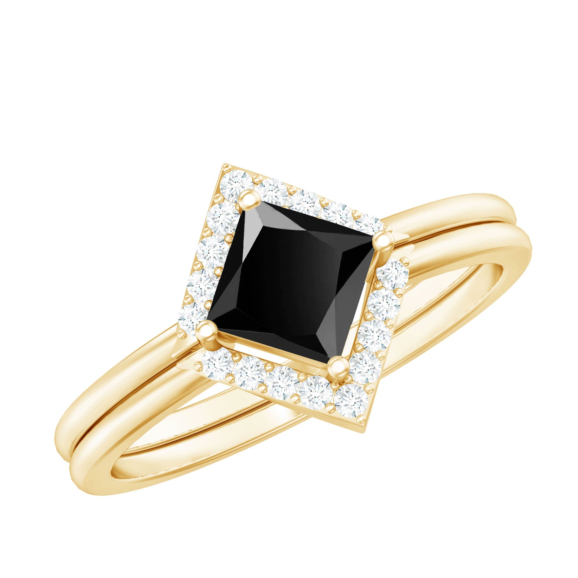 Real Black Onyx and Diamond Princess Cut Engagement Ring With Ring Guard | Rings | Wiccan Center