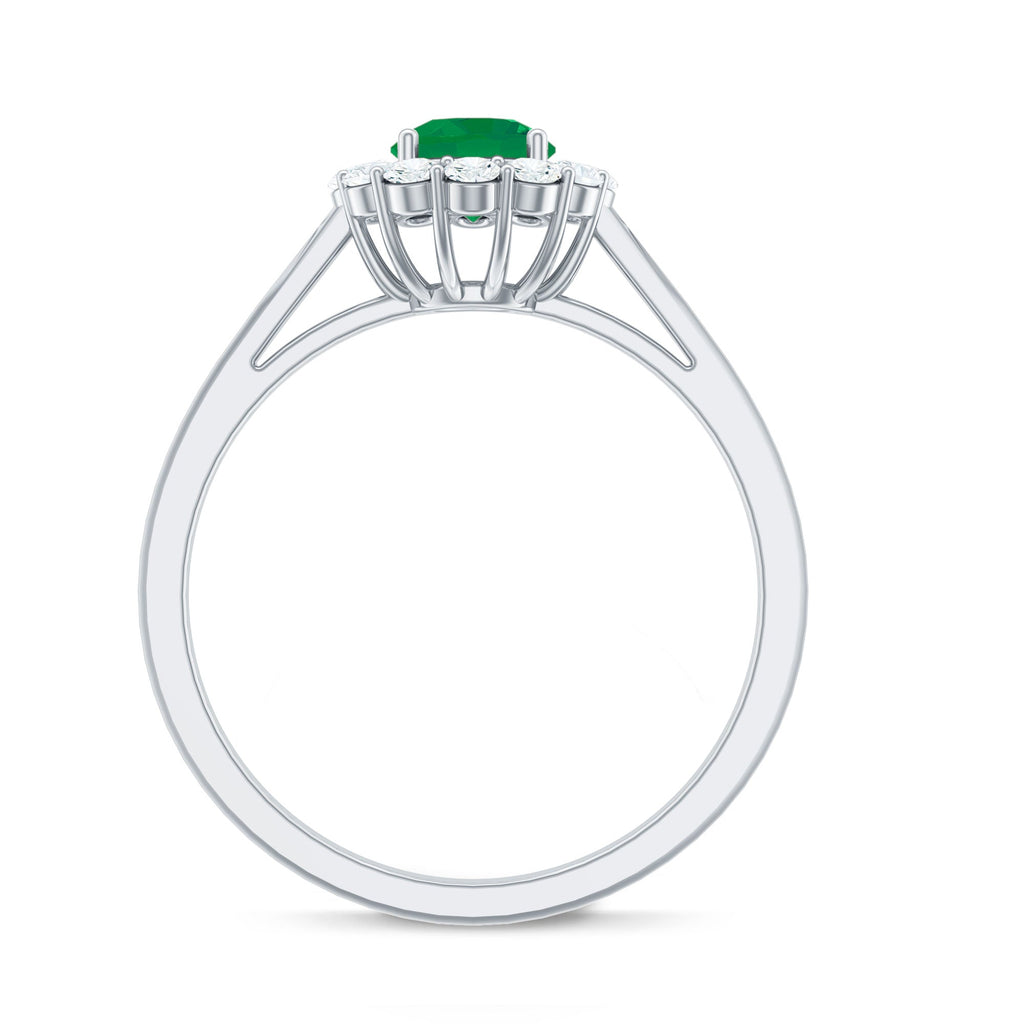 Round Emerald and Diamond Classic Engagement Ring