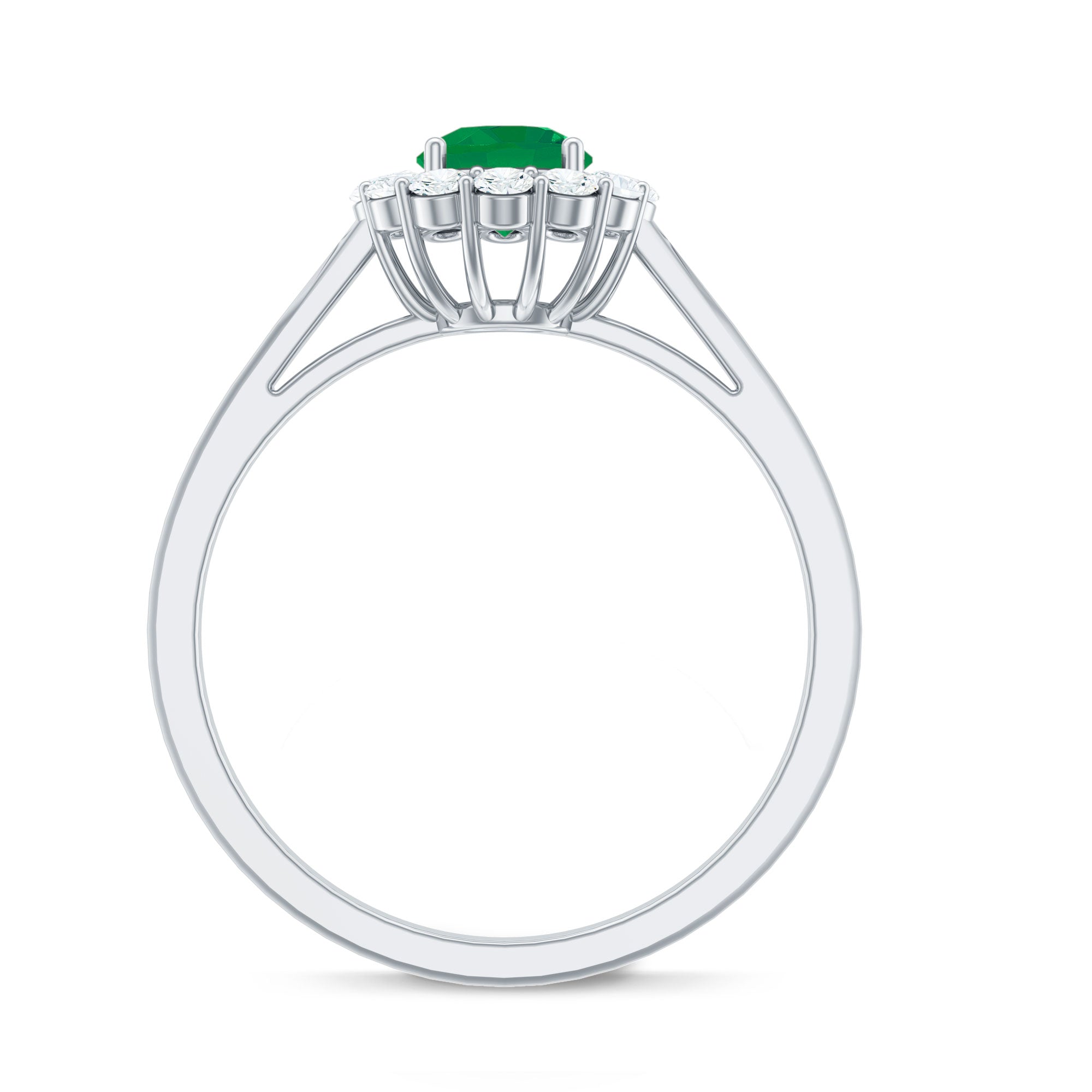 Round Emerald and Diamond Classic Engagement Ring