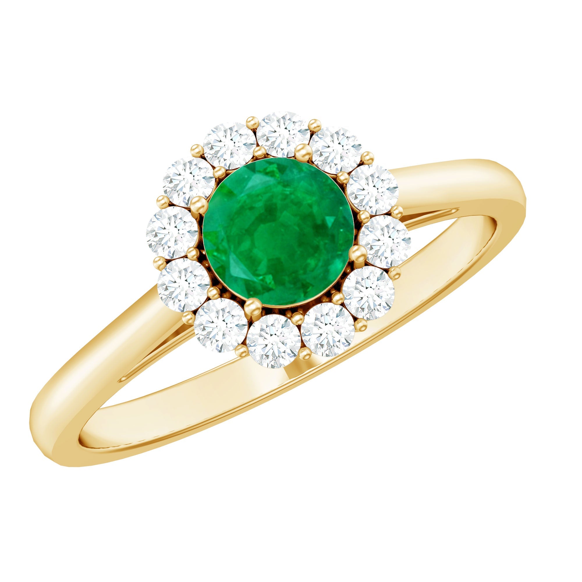 Round Emerald and Diamond Classic Engagement Ring | Rings | Wiccan Center