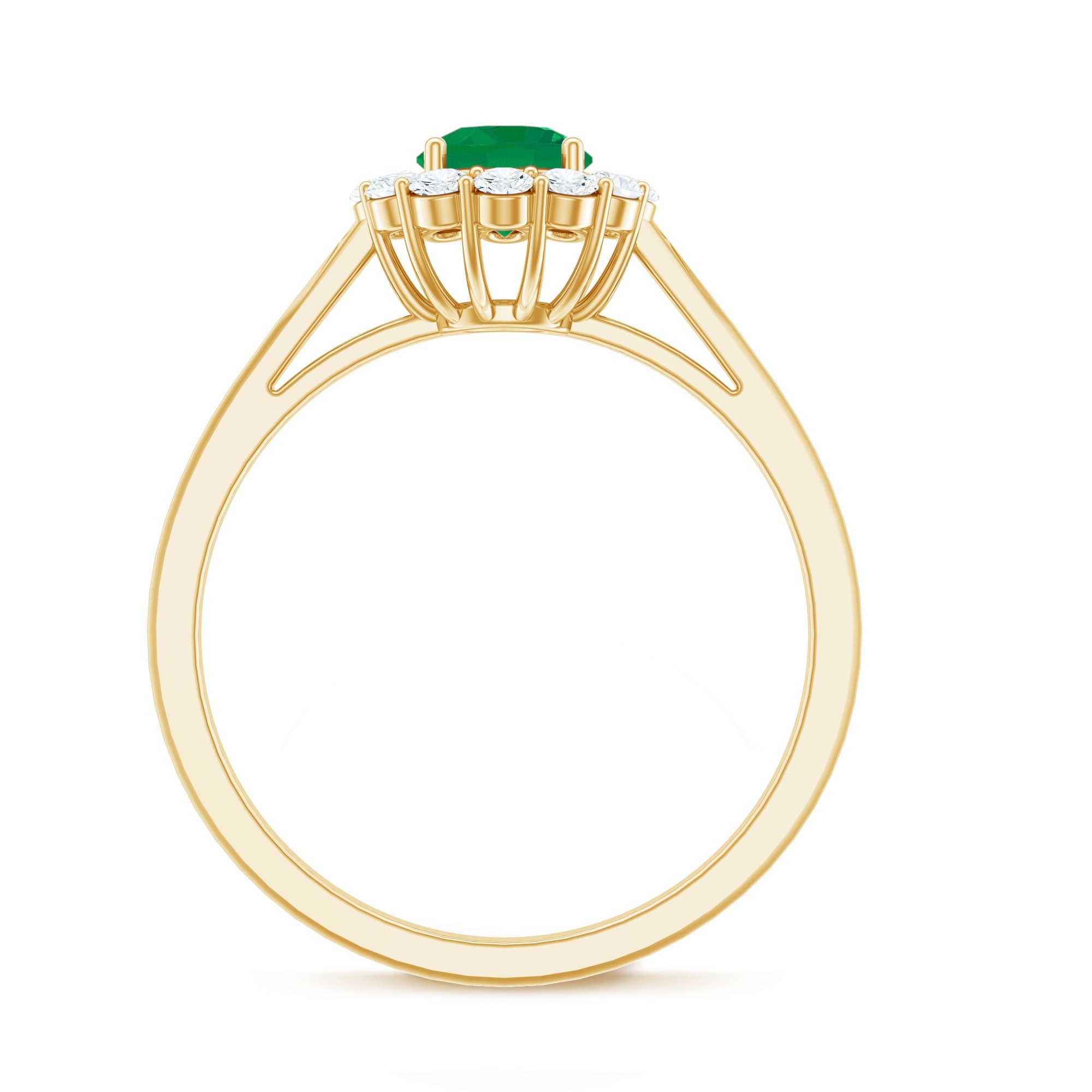 Round Emerald and Diamond Classic Engagement Ring