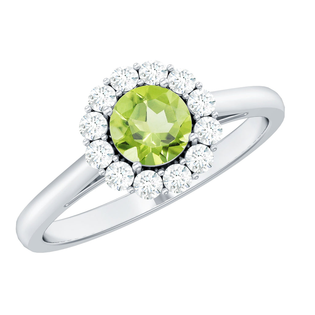 Natural Half Carat Peridot Engagement Ring with Diamond Halo