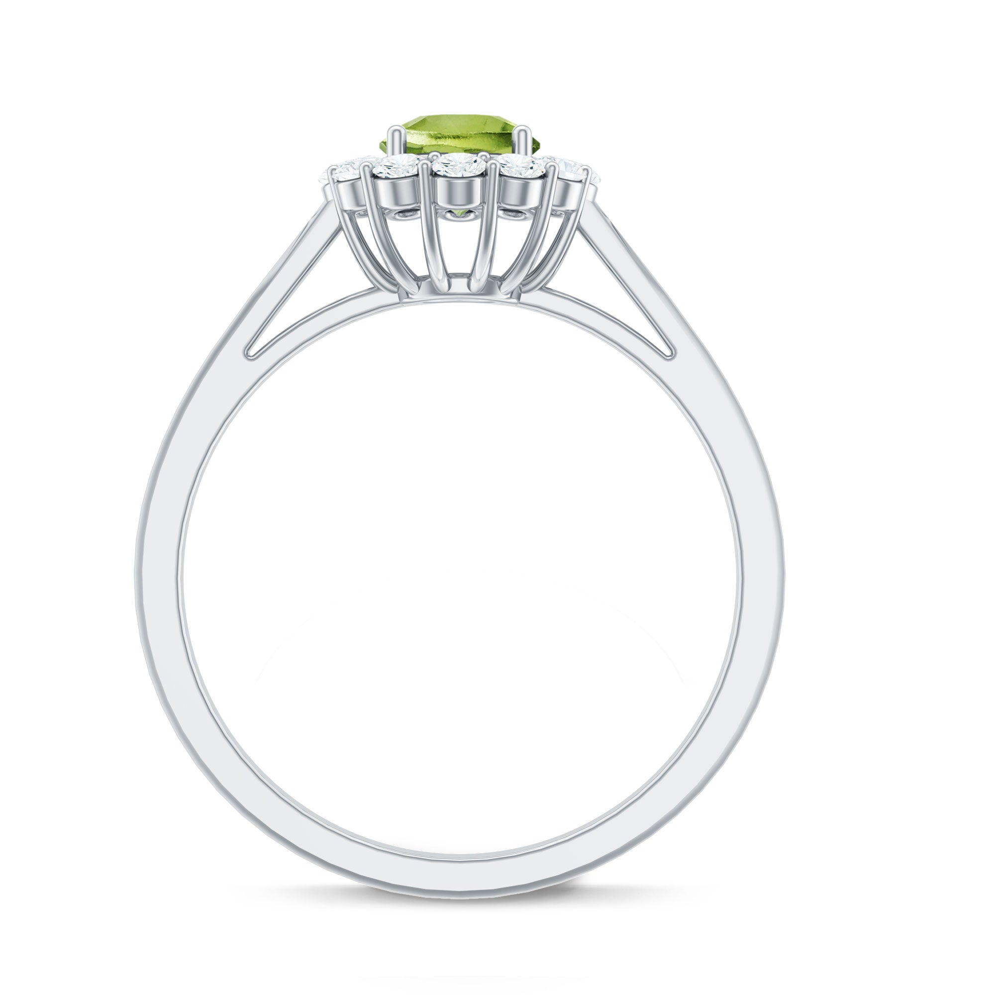 Natural Half Carat Peridot Engagement Ring with Diamond Halo