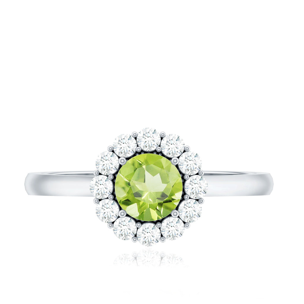 Natural Half Carat Peridot Engagement Ring with Diamond Halo