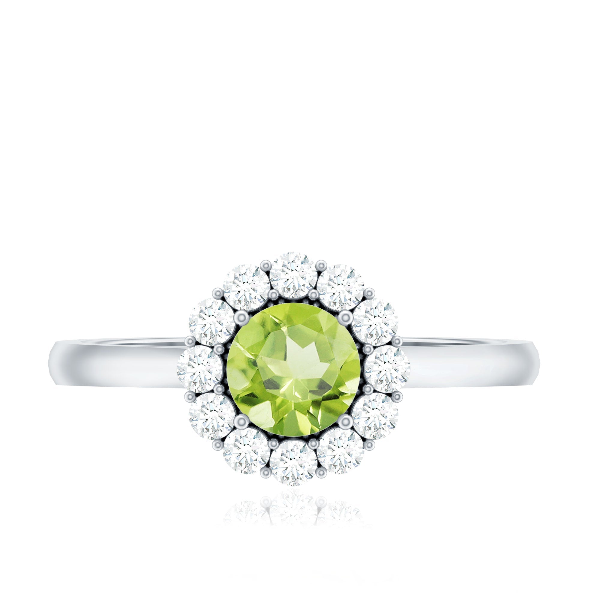 Natural Half Carat Peridot Engagement Ring with Diamond Halo