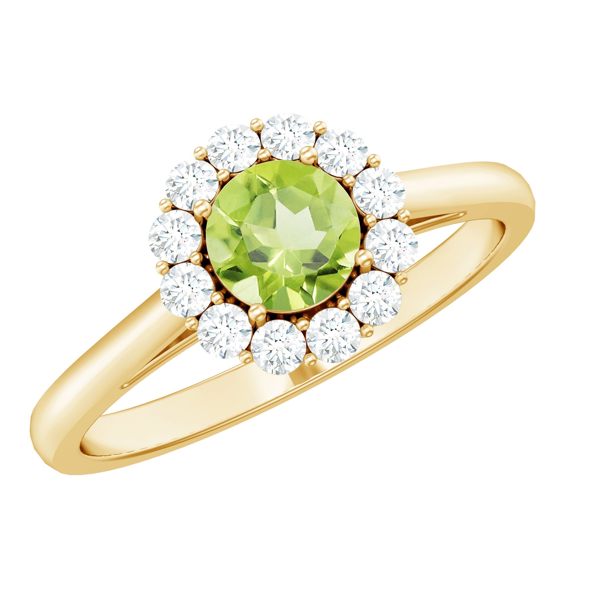 Natural Half Carat Peridot Engagement Ring with Diamond Halo | Rings | Wiccan Center