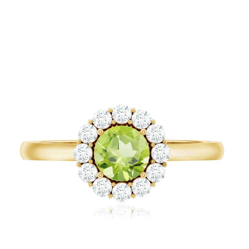 Natural Half Carat Peridot Engagement Ring with Diamond Halo