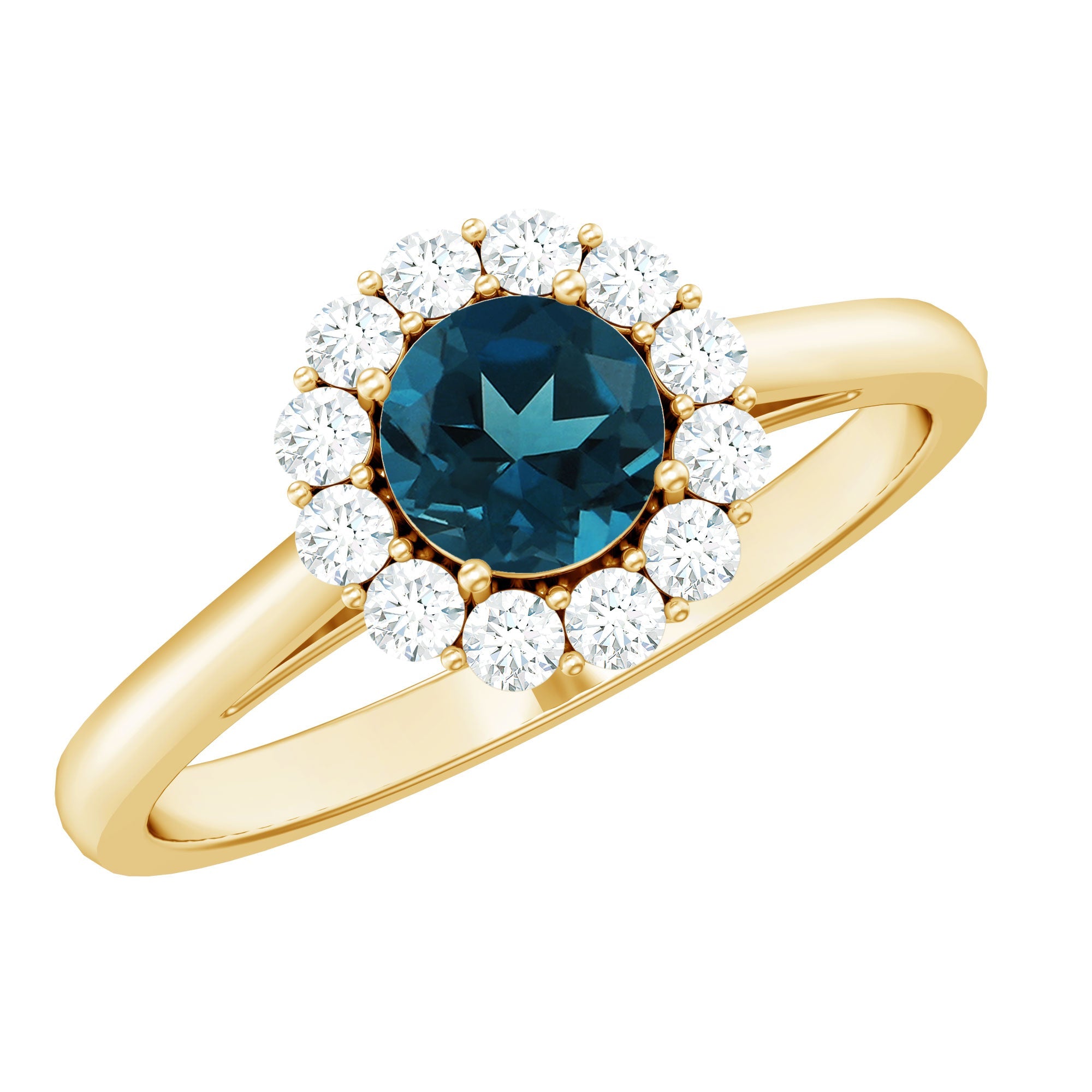 Certified London Blue Topaz and Diamond Halo Engagement Ring | Rings | Wiccan Center