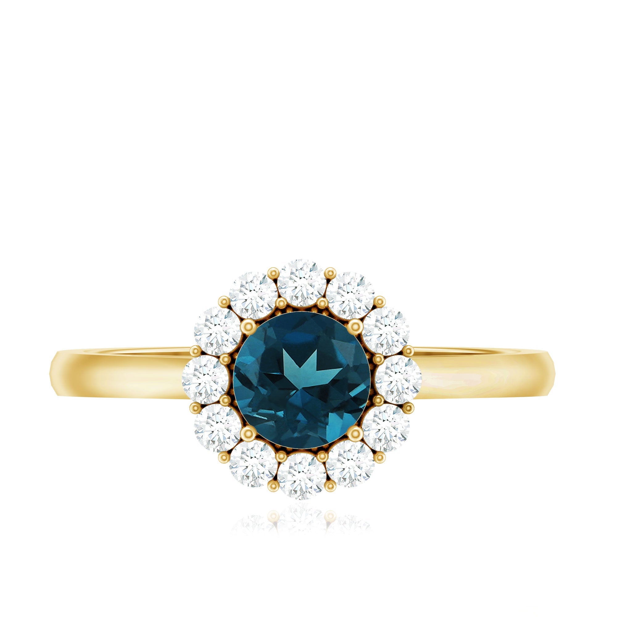 Certified London Blue Topaz and Diamond Halo Engagement Ring