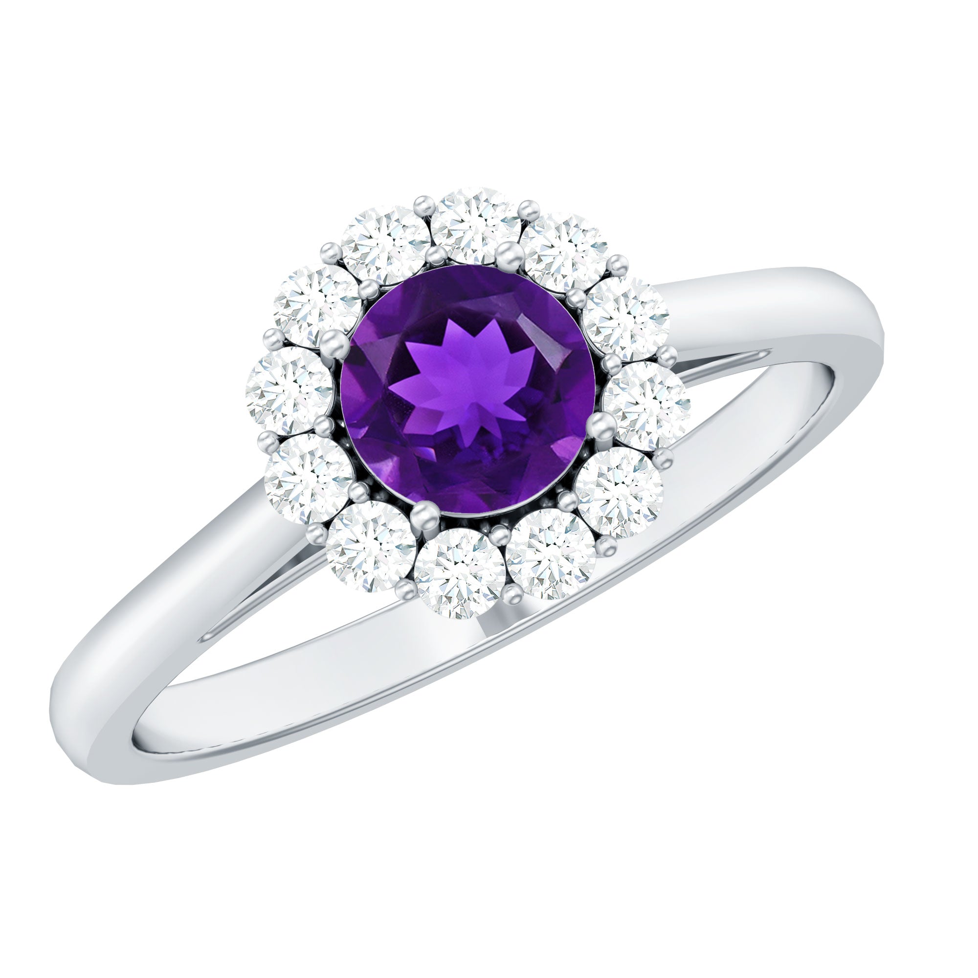 Natural Amethyst Engagement Ring with Diamond Halo for Women