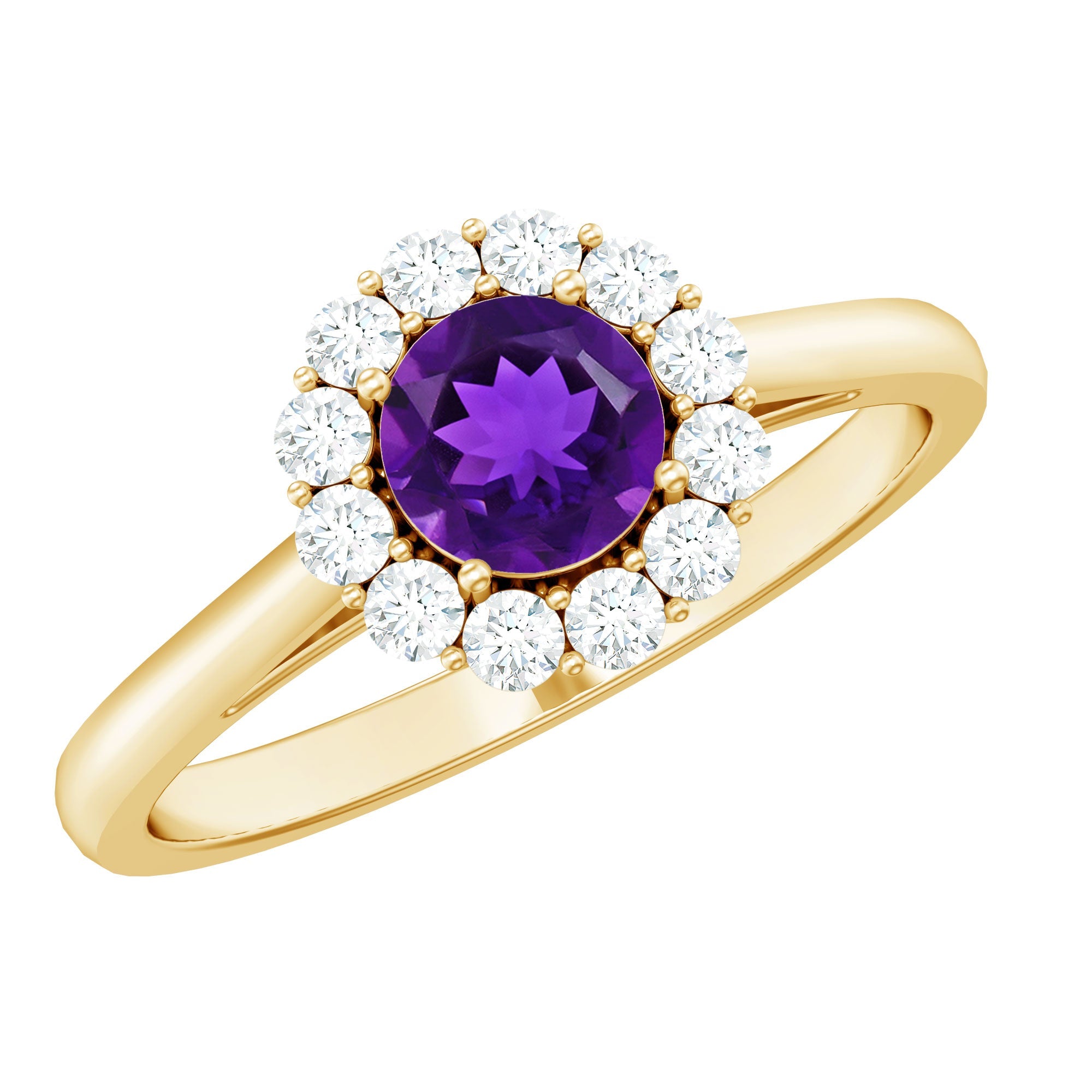 Natural Amethyst Engagement Ring with Diamond Halo for Women | Rings | Wiccan Center