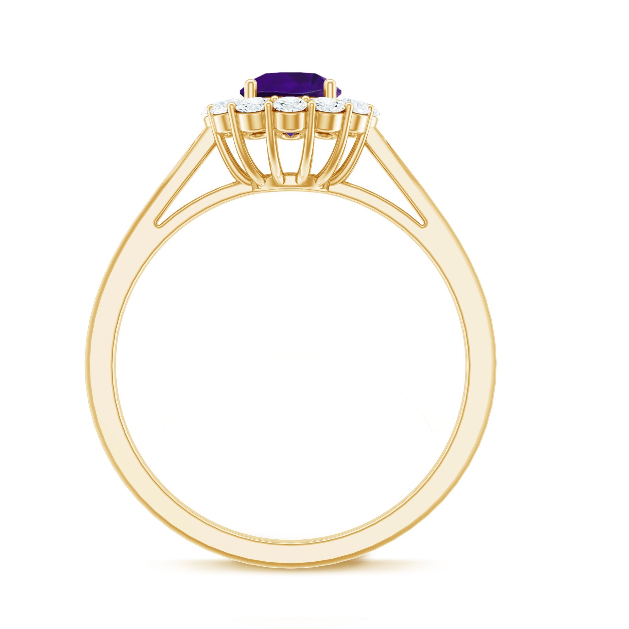 Natural Amethyst Engagement Ring with Diamond Halo for Women