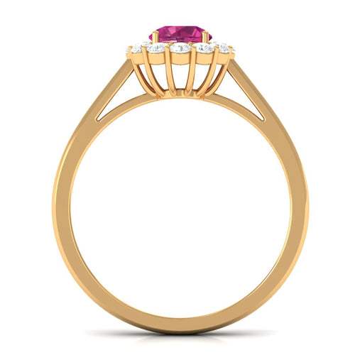 0.45 Carat Pink Tourmaline and Diamond Halo Engagement Ring | Rings | Wiccan Center