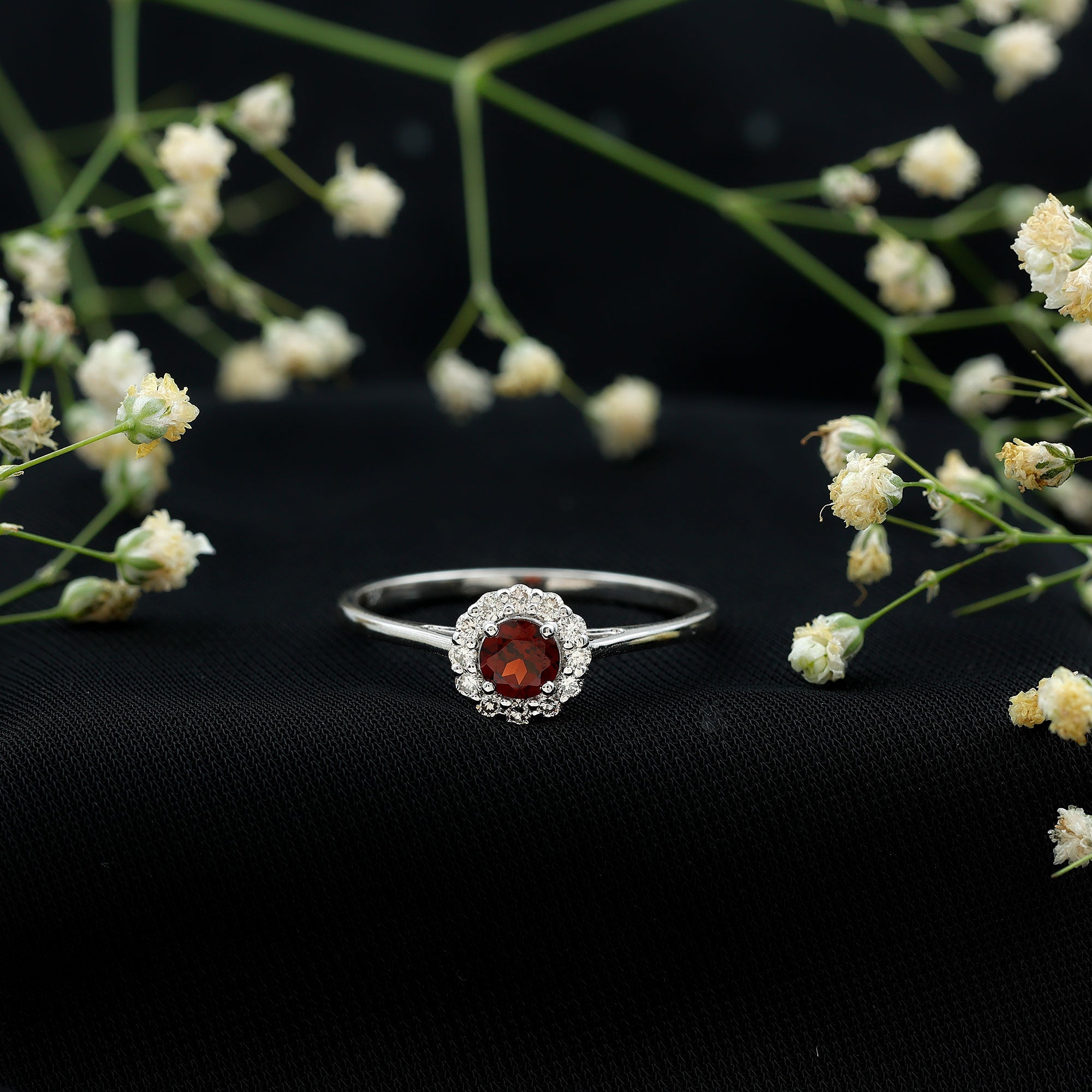 Certified 2.3 Carat Real Garnet Engagement Ring with Diamond Halo