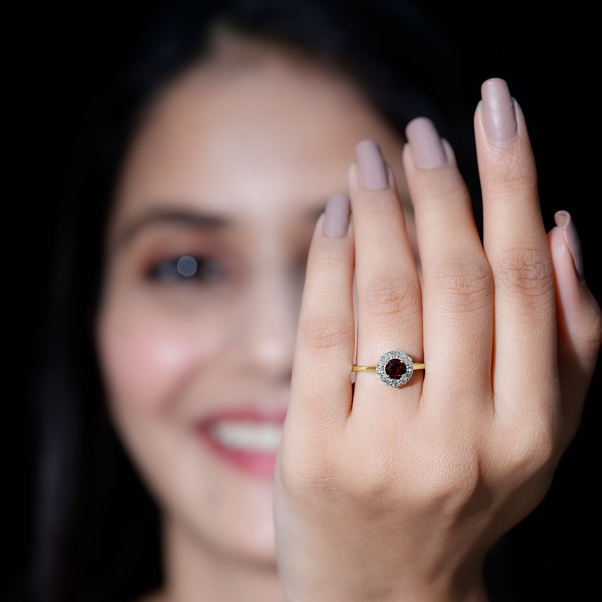 Certified 2.3 Carat Real Garnet Engagement Ring with Diamond Halo