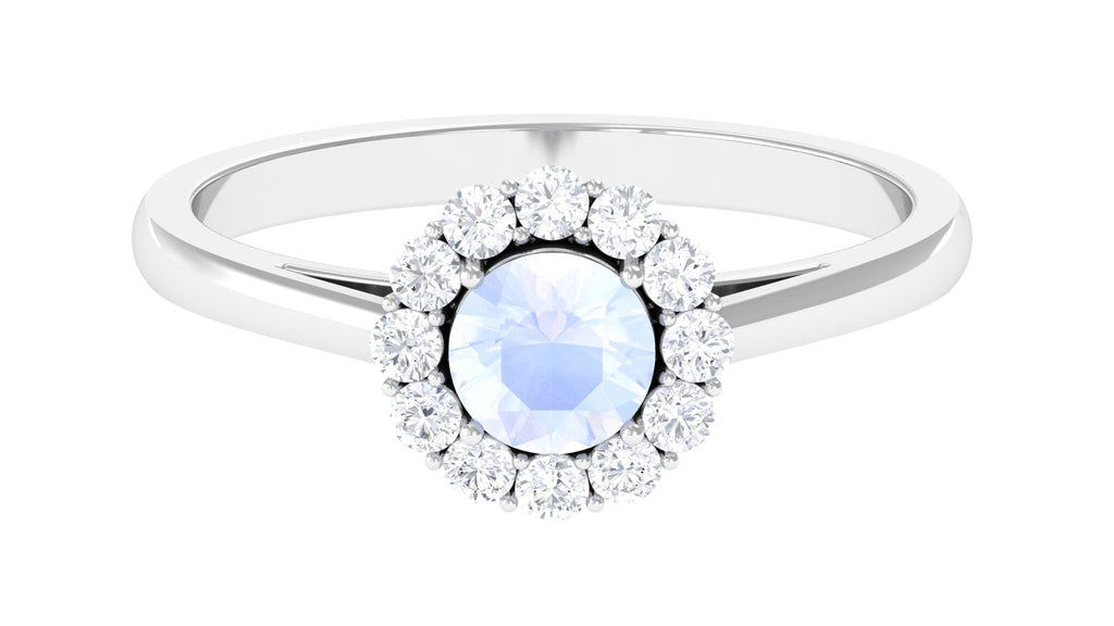 0.3 Carat Moonstone and Diamond Floating Halo Engagement Ring