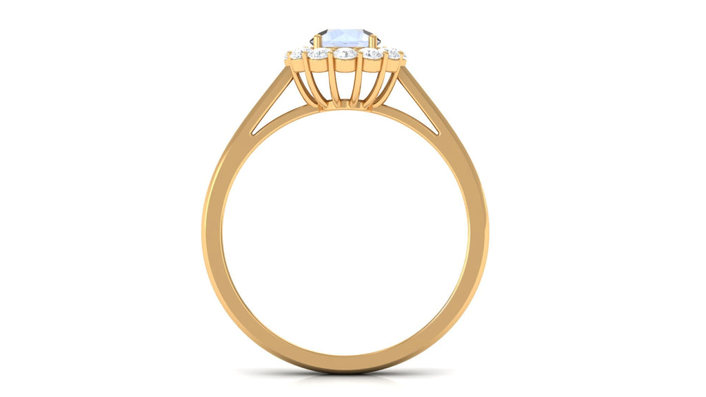 0.3 Carat Moonstone and Diamond Floating Halo Engagement Ring