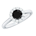Minimalist Black Spinel Engagement Ring with Diamond Halo