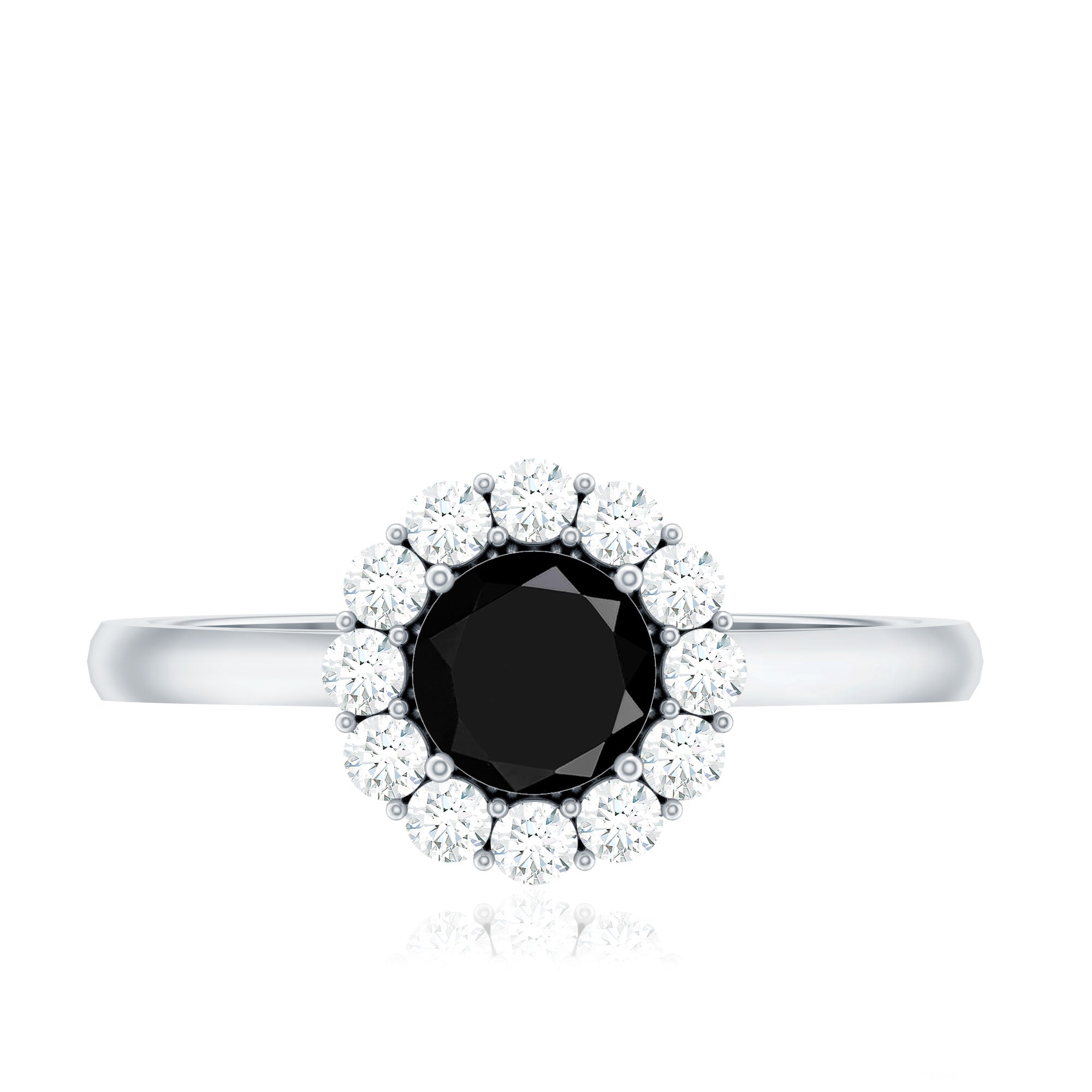 Minimalist Black Spinel Engagement Ring with Diamond Halo