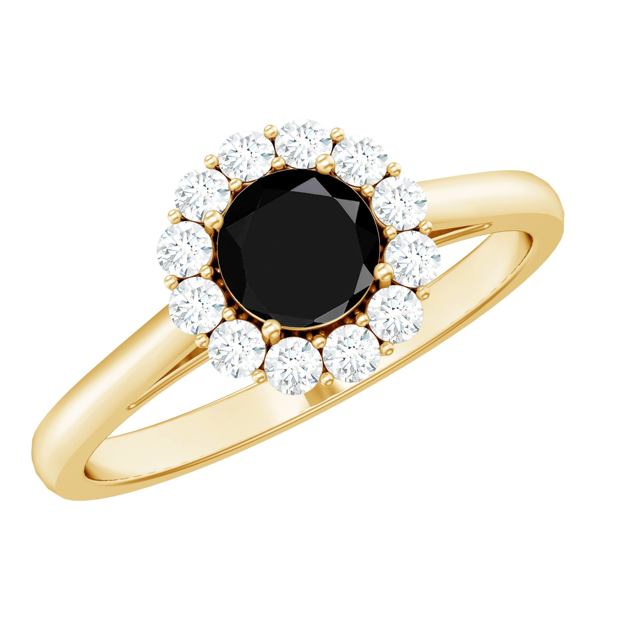 Minimalist Black Spinel Engagement Ring with Diamond Halo | Rings | Wiccan Center