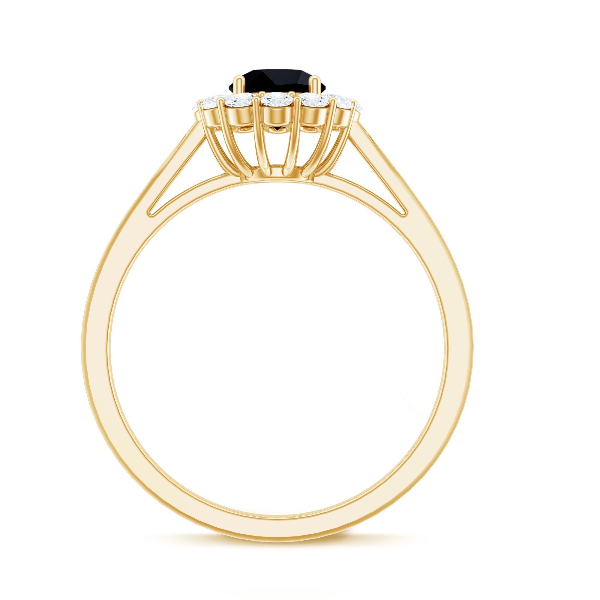 Minimalist Black Spinel Engagement Ring with Diamond Halo