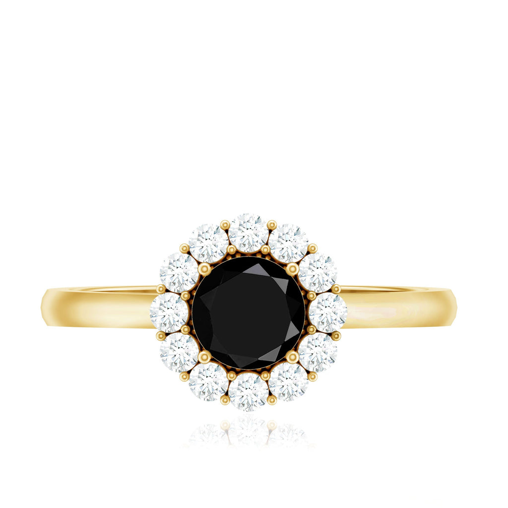 Minimalist Black Spinel Engagement Ring with Diamond Halo