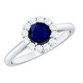 Genuine 0.9 Carat Blue Sapphire and Diamond Round Halo Engagement Ring