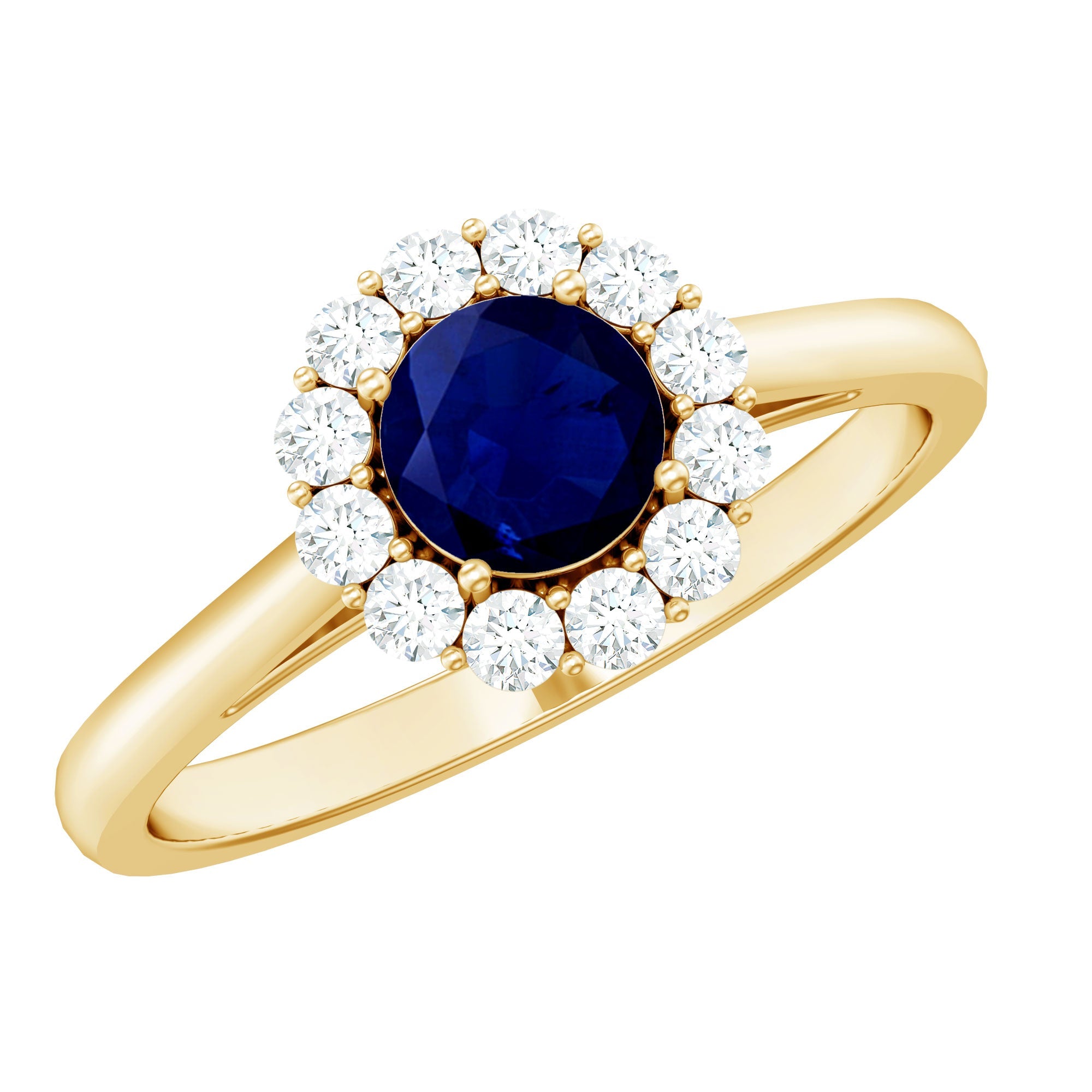 Genuine 0.9 Carat Blue Sapphire and Diamond Round Halo Engagement Ring | Rings | Wiccan Center