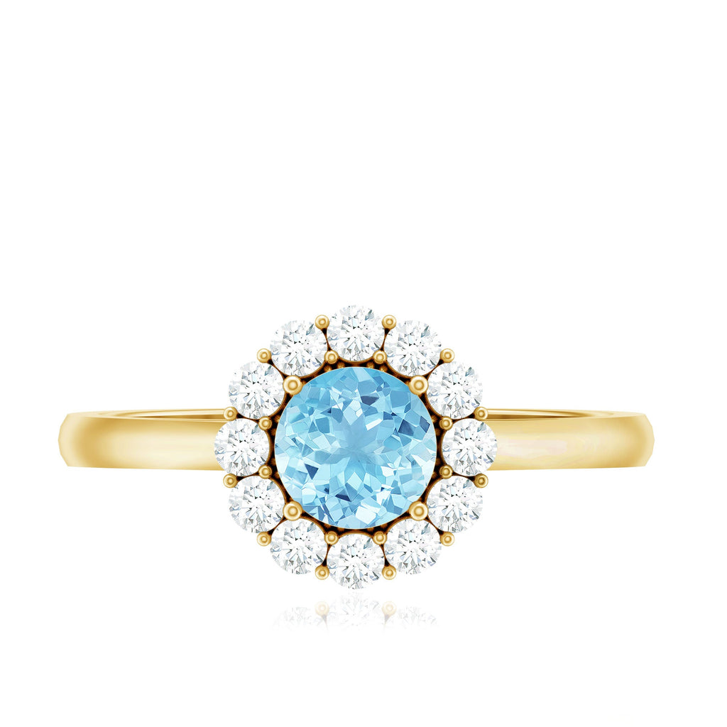 0.8 Carat Aquamarine and Diamond Floating Halo Engagement Ring