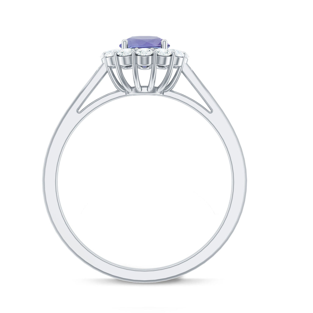Genuine Tanzanite Classic Engagement Ring with Diamond Halo
