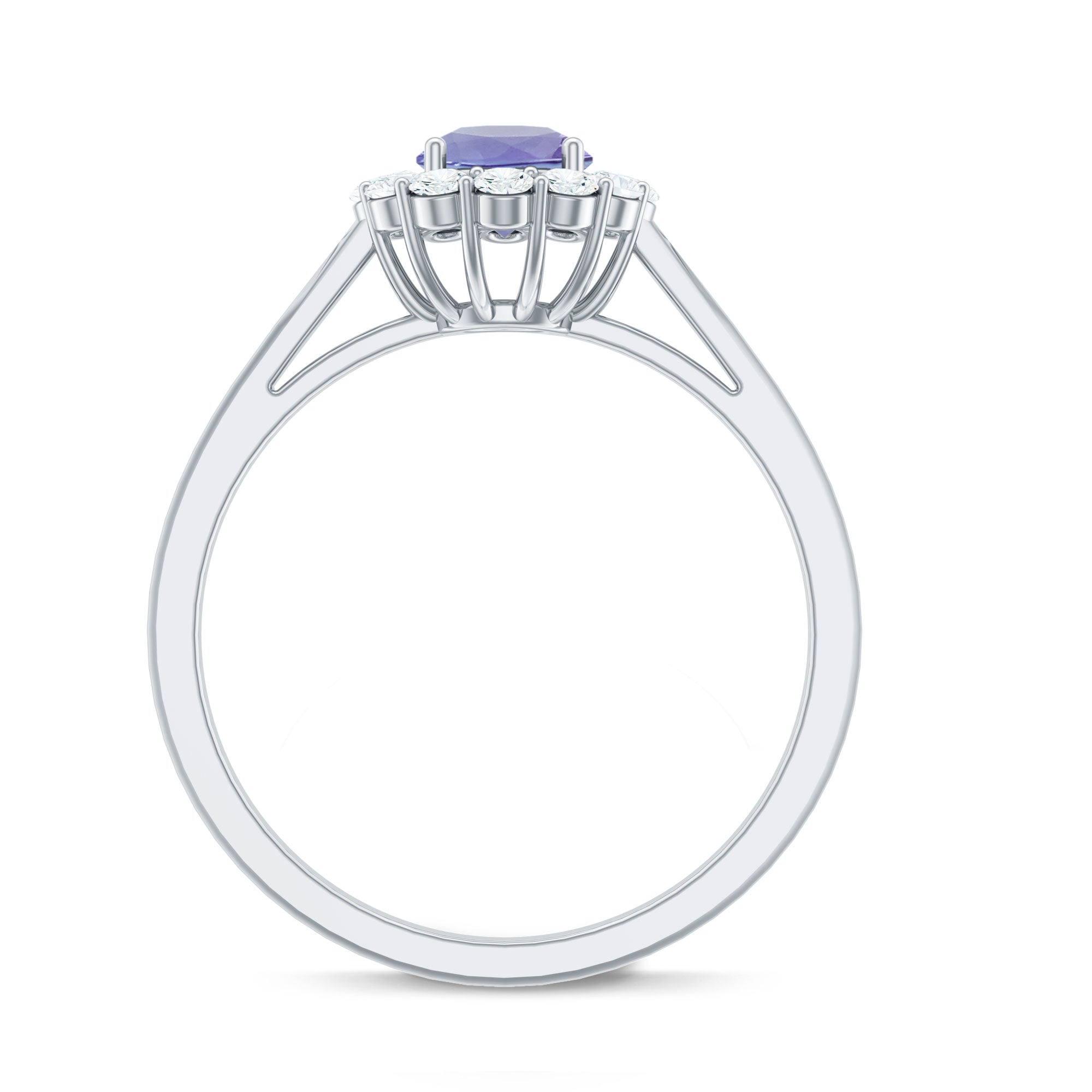 Genuine Tanzanite Classic Engagement Ring with Diamond Halo
