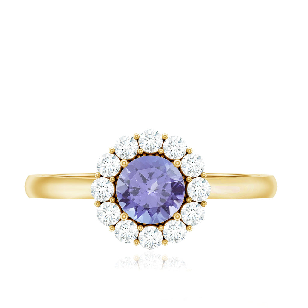 Genuine Tanzanite Classic Engagement Ring with Diamond Halo
