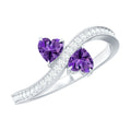 Natural Heart Shape Amethyst Toi Et Moi Engagement Ring with Diamond