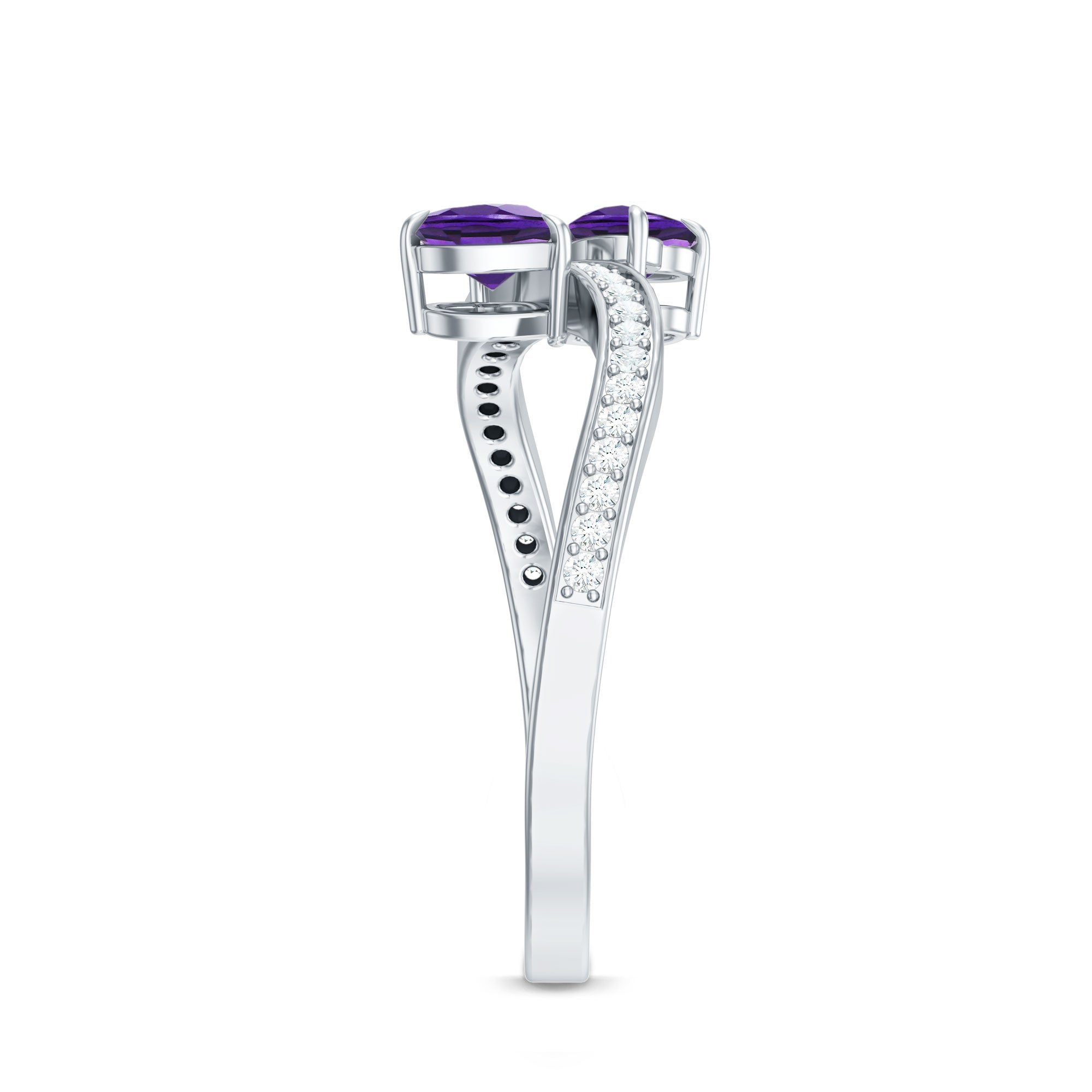 Natural Heart Shape Amethyst Toi Et Moi Engagement Ring with Diamond