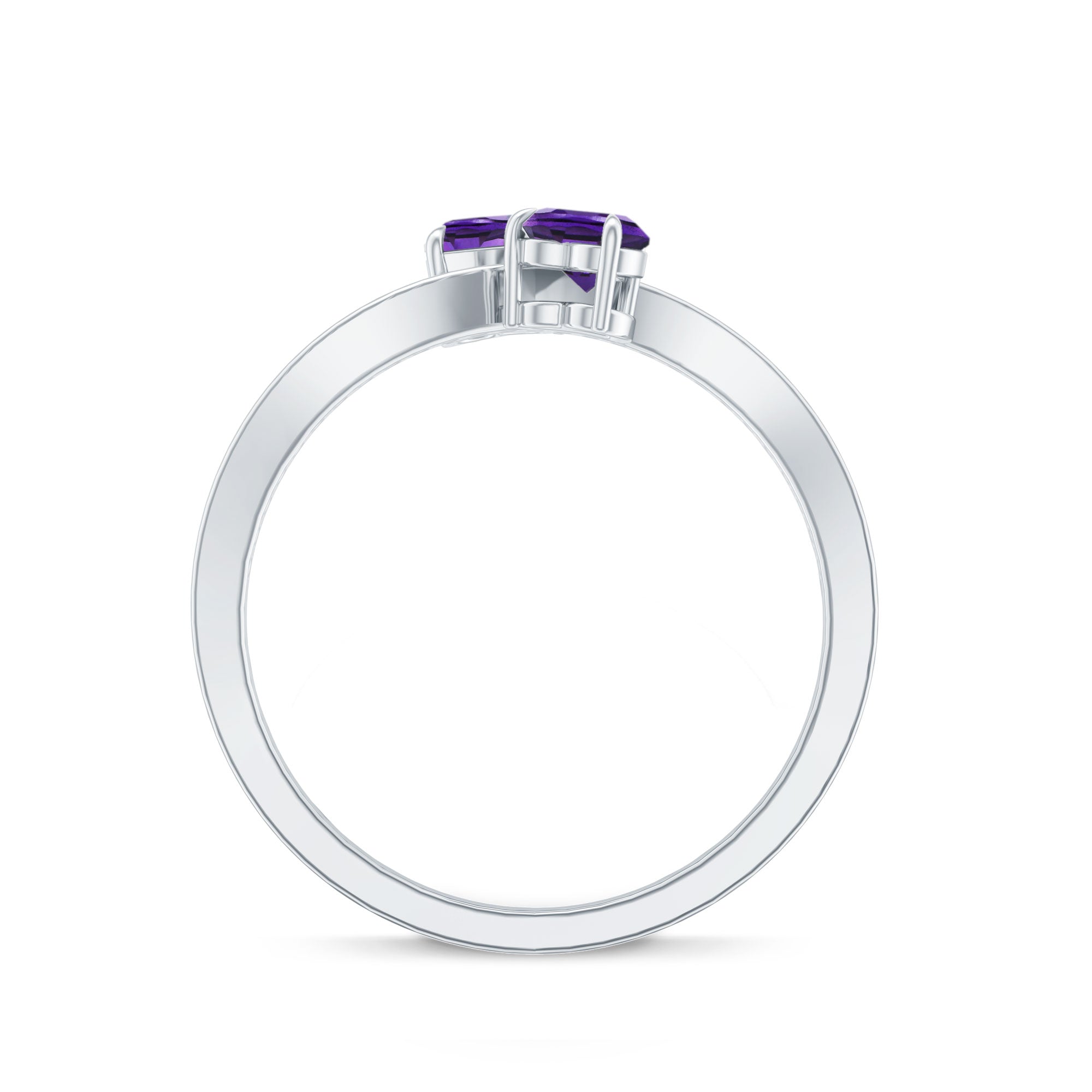 Natural Heart Shape Amethyst Toi Et Moi Engagement Ring with Diamond
