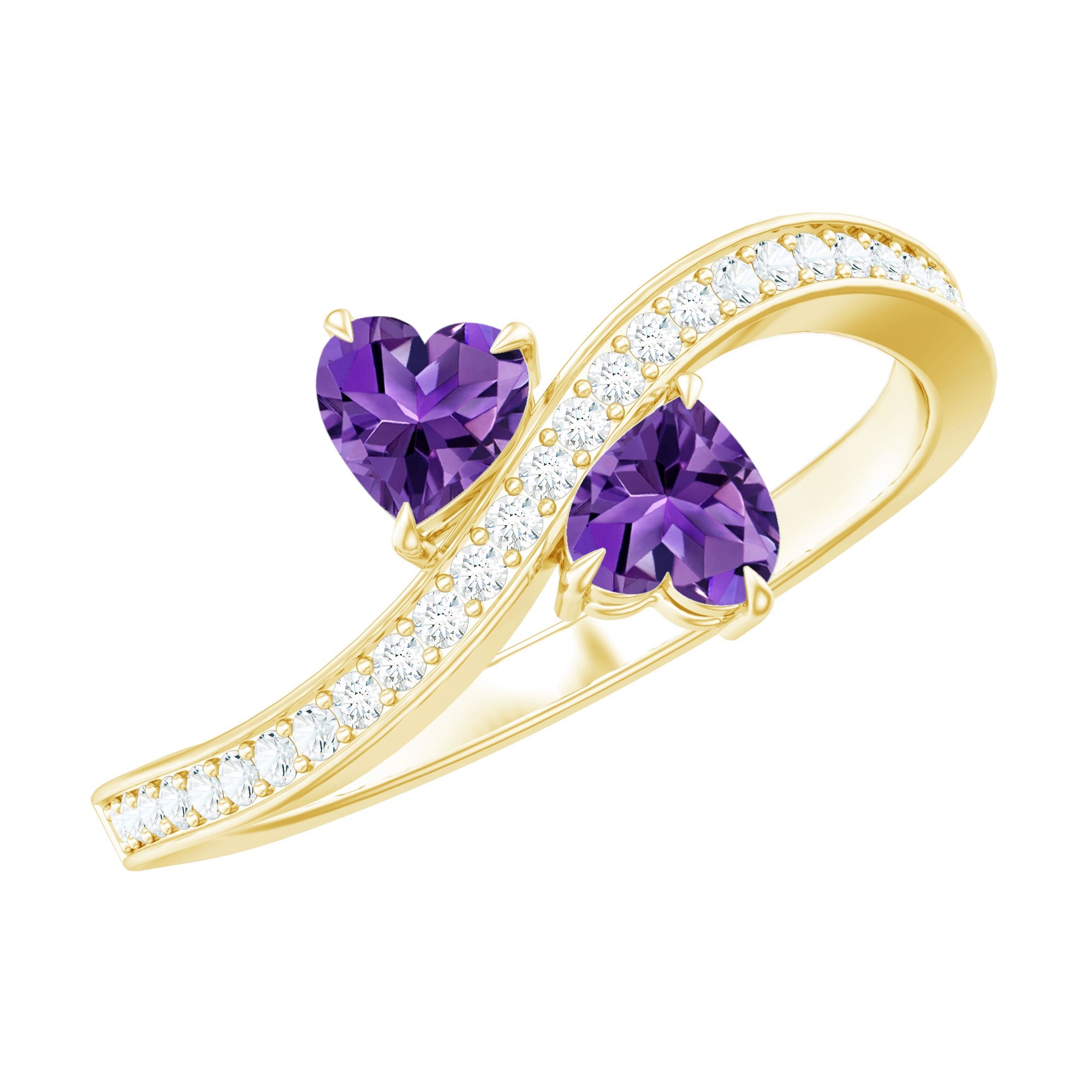 Natural Heart Shape Amethyst Toi Et Moi Engagement Ring with Diamond | Rings | Wiccan Center