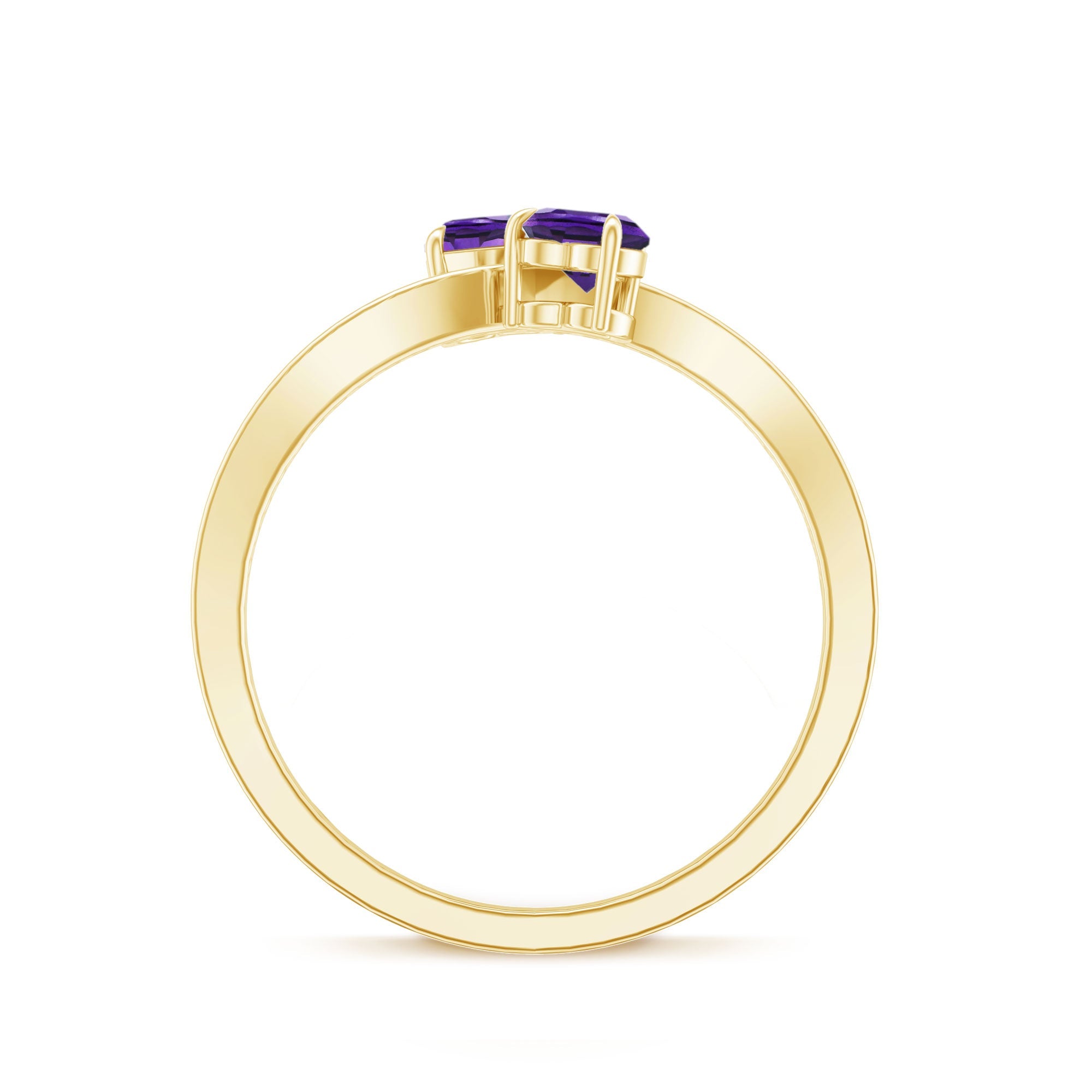 Natural Heart Shape Amethyst Toi Et Moi Engagement Ring with Diamond