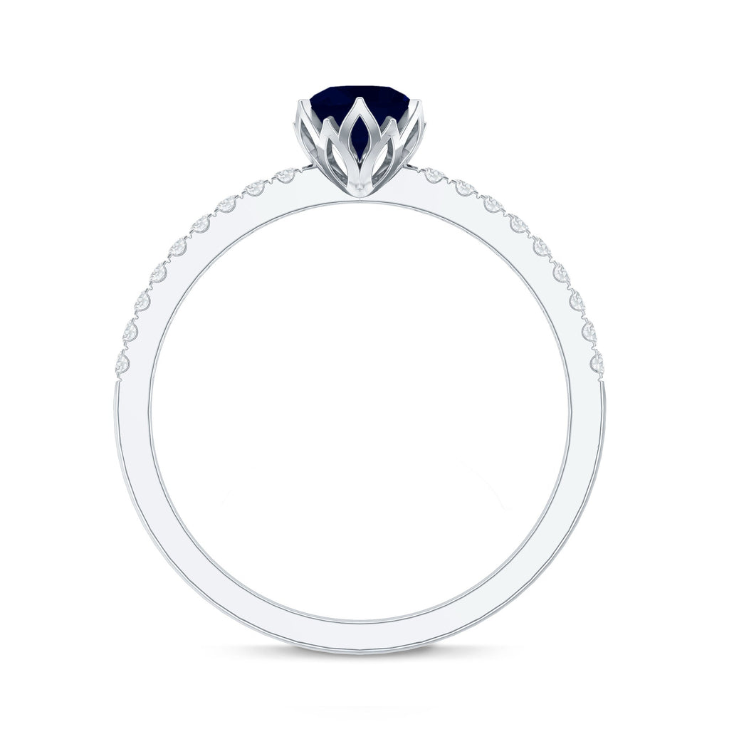 Lotus Basket Set 0.9 Carat Blue Sapphire Solitaire Promise Ring with Diamond