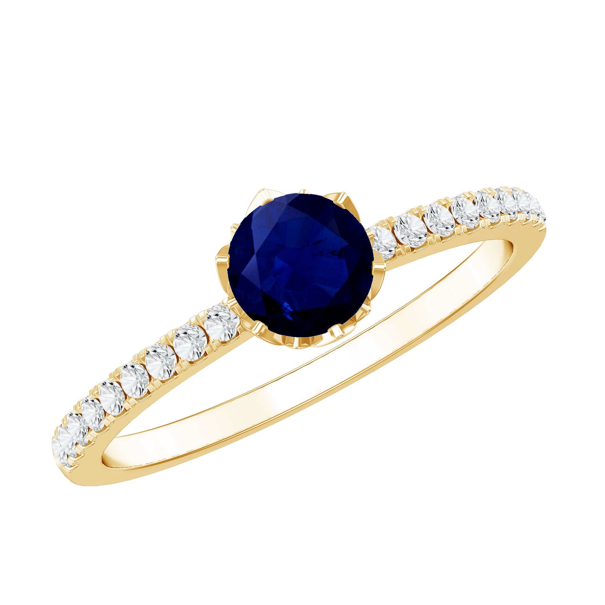 Lotus Basket Set 0.9 Carat Blue Sapphire Solitaire Promise Ring with Diamond | Rings | Wiccan Center
