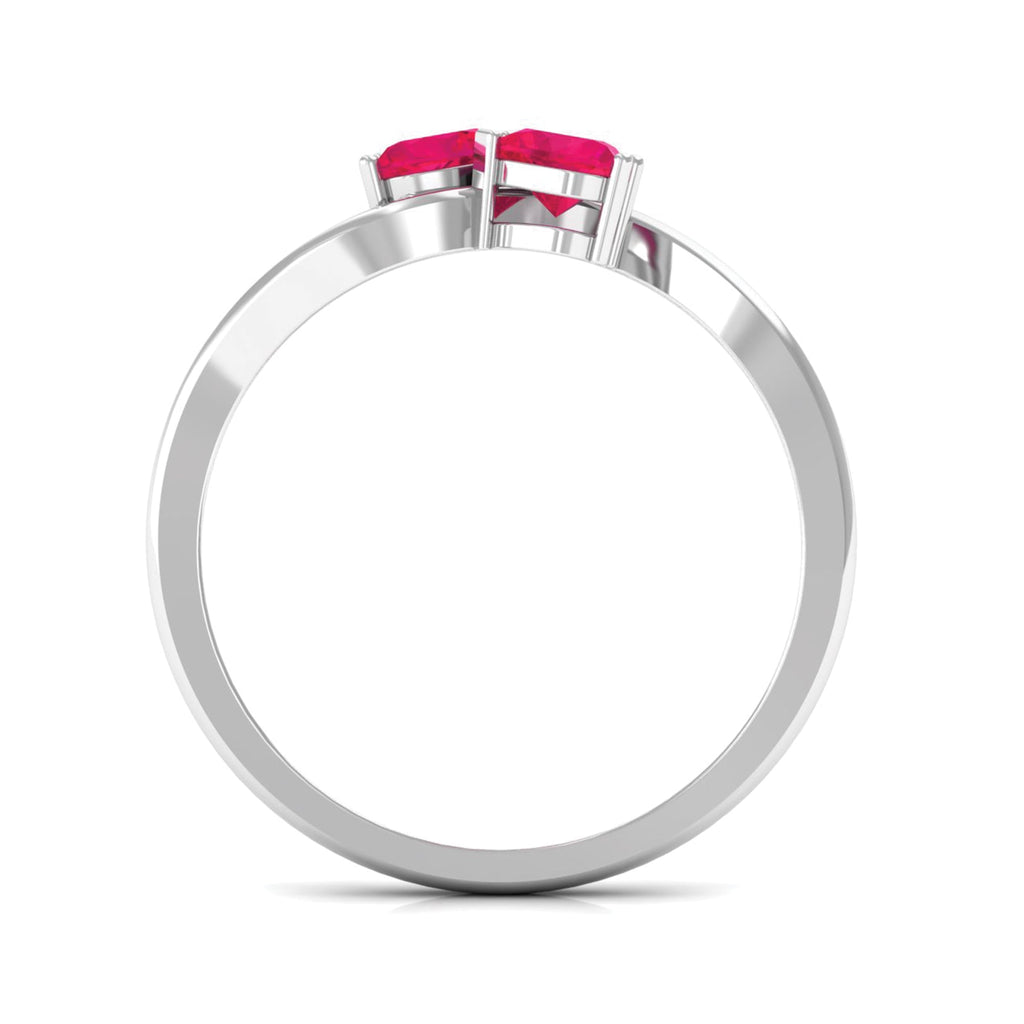 Natural Ruby Toi Et Moi Heart Promise Ring for Women