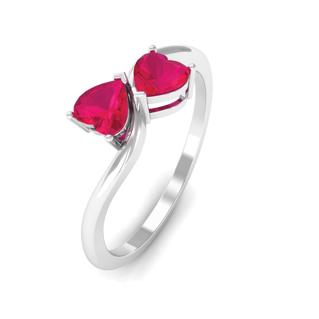 Natural Ruby Toi Et Moi Heart Promise Ring for Women