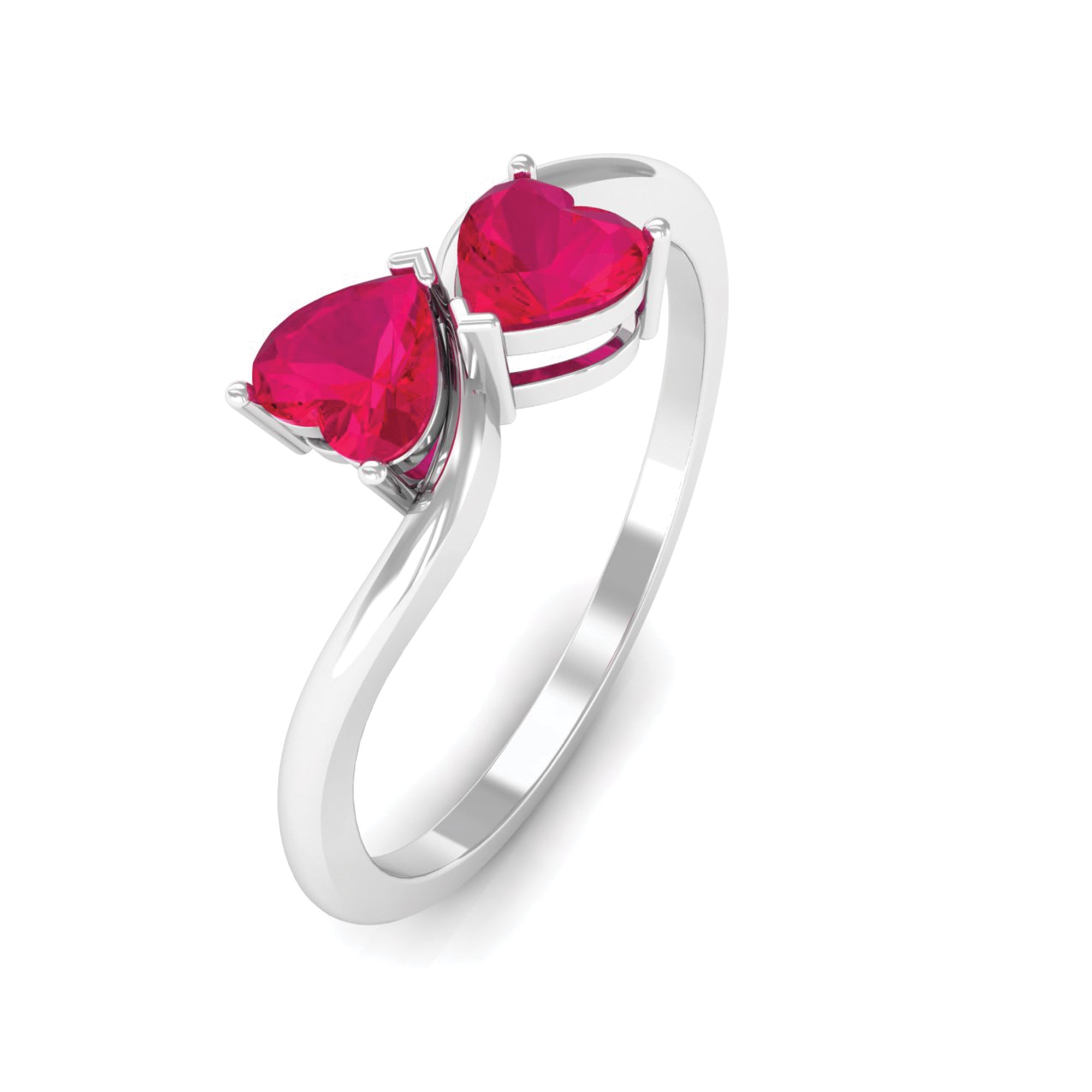 Natural Ruby Toi Et Moi Heart Promise Ring for Women