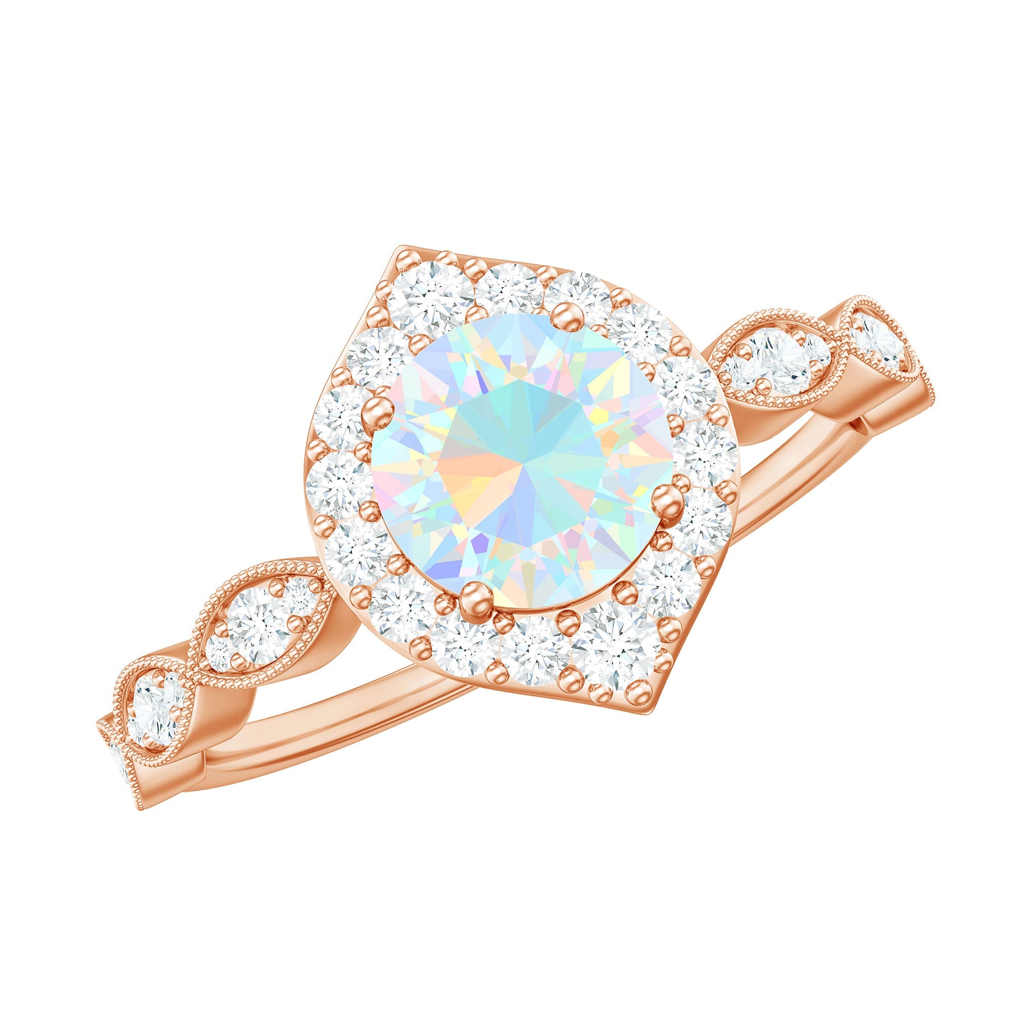 Vintage Looking Ethiopian Opal Engagement Ring with Real Diamond Halo | Rings | Wiccan Center